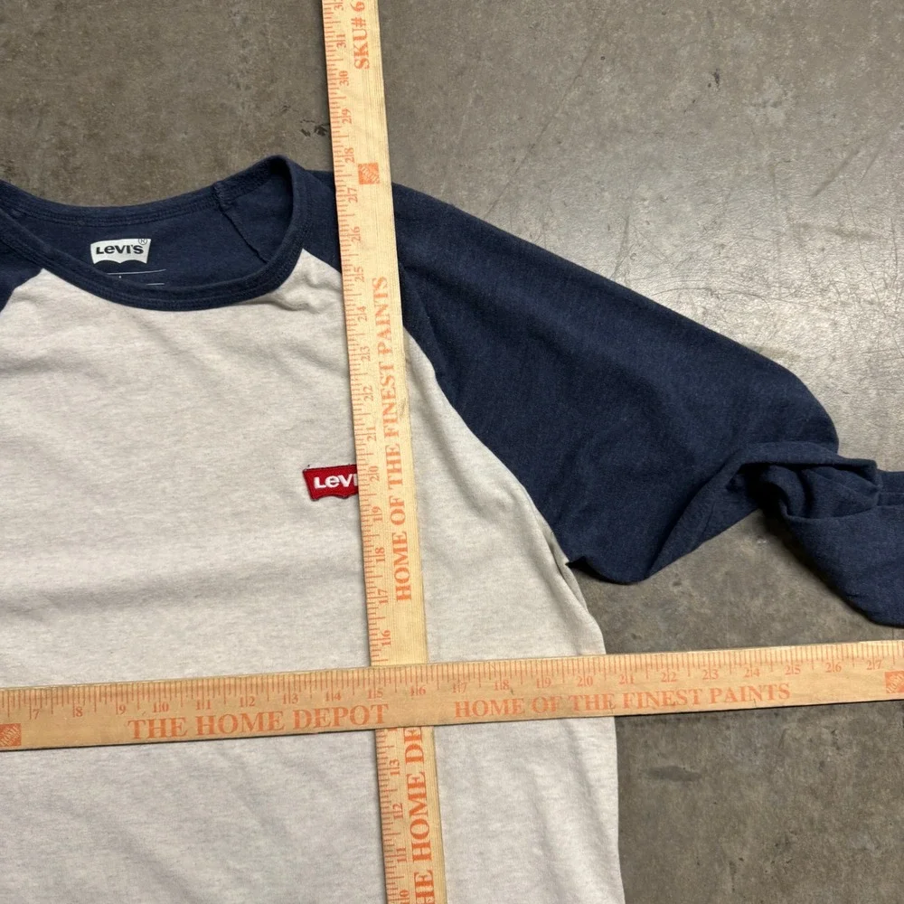 Levis Mens Long Sleeve Raglan Baseball Tee Shirt Blue Grey Logo Large 2434